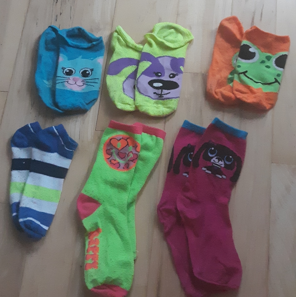 Six pairs of colorful socks